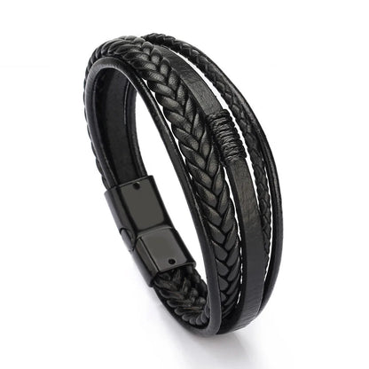 "Trendy Men’s Leather Bracelet – 21cm Multilayer Braided Rope with Stainless Steel, Fashion Jewelry Gift for Men" - RELUX.STORE