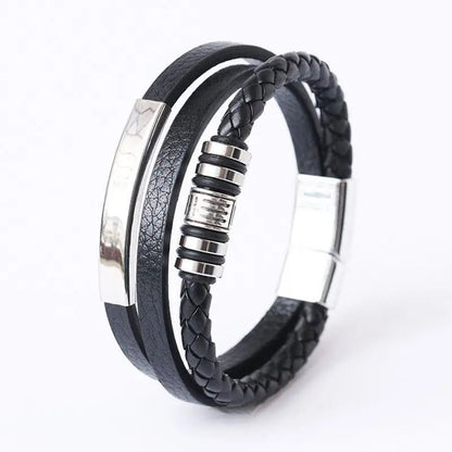 "Trendy Men’s Leather Bracelet – 21cm Multilayer Braided Rope with Stainless Steel, Fashion Jewelry Gift for Men" - RELUX.STORE