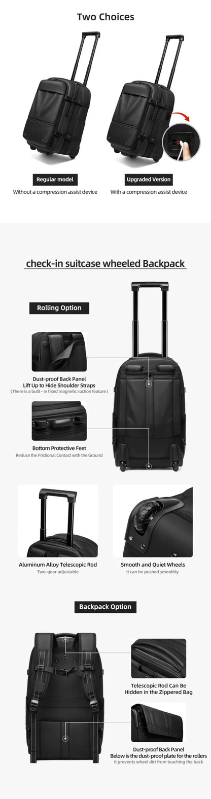 Trolley Backpack With wheels Large Capacity wheeled Backpack Vacuum Luggage Travel Suitcase Rolling luggage Business Laptop Bag - RELUX.STORETrolley Backpack With wheels Large Capacity wheeled Backpack Vacuum Luggage Travel Suitcase Rolling luggage Business Laptop Bag