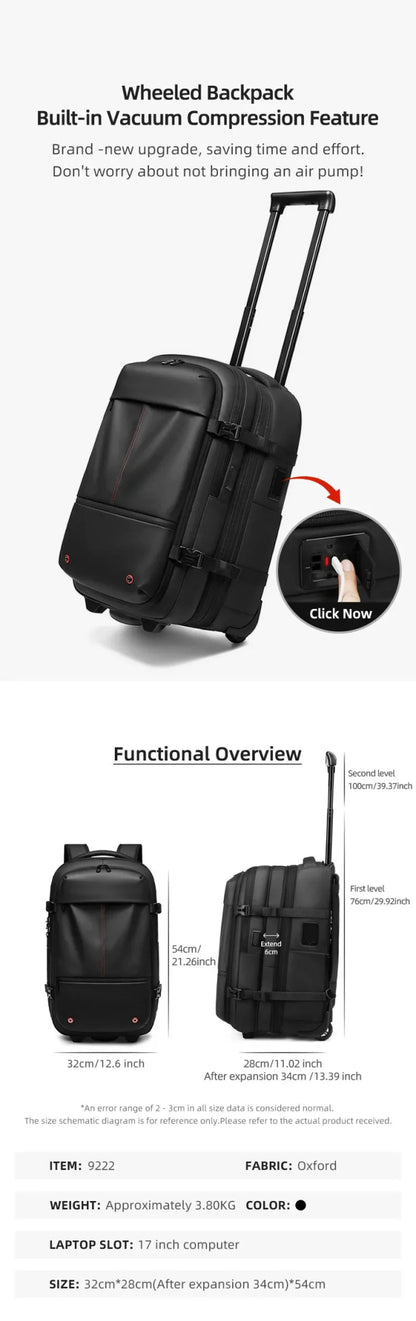 Trolley Backpack With wheels Large Capacity wheeled Backpack Vacuum Luggage Travel Suitcase Rolling luggage Business Laptop Bag - RELUX.STORETrolley Backpack With wheels Large Capacity wheeled Backpack Vacuum Luggage Travel Suitcase Rolling luggage Business Laptop Bag