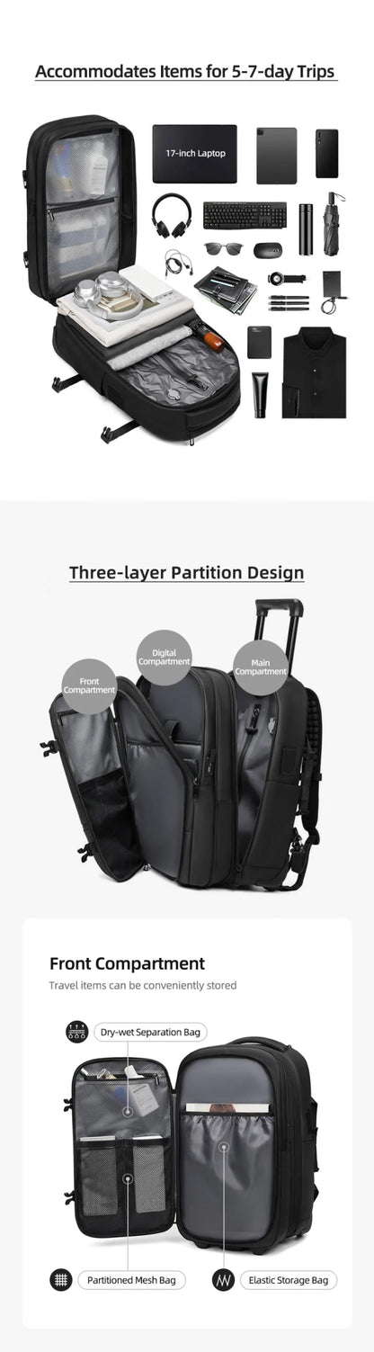 Trolley Backpack With wheels Large Capacity wheeled Backpack Vacuum Luggage Travel Suitcase Rolling luggage Business Laptop Bag - RELUX.STORETrolley Backpack With wheels Large Capacity wheeled Backpack Vacuum Luggage Travel Suitcase Rolling luggage Business Laptop Bag