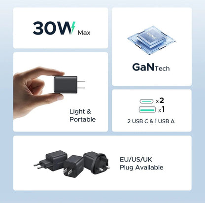 UGREEN Mini GaN PD 3.0 USB - C Charger 20W/30W – Fast Wall Charger for iPhone 16/15/14 Pro, Samsung S25, Xiaomi, iPad & Tablet [US Plug] - RELUX.STORE