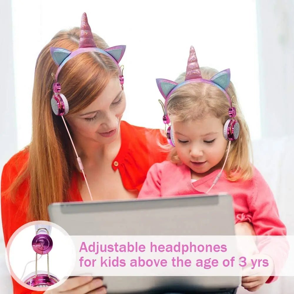 Unicorn Kids Pink Headphones for Girls – Wired Headset with Microphone, Perfect for School, Birthday, Xmas & Unicorn Gift - RELUX.STORE