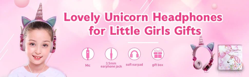 Unicorn Kids Pink Headphones for Girls – Wired Headset with Microphone, Perfect for School, Birthday, Xmas & Unicorn Gift - RELUX.STORE