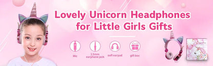 Unicorn Kids Pink Headphones for Girls – Wired Headset with Microphone, Perfect for School, Birthday, Xmas & Unicorn Gift - RELUX.STORE