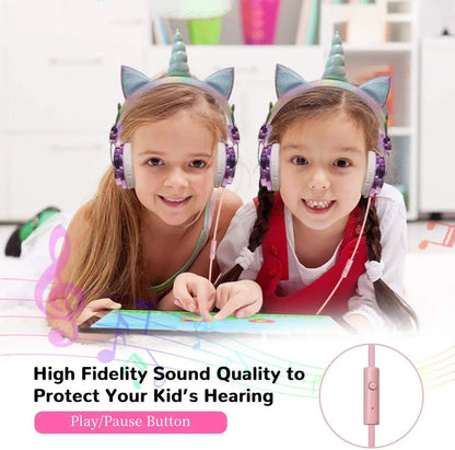 Unicorn Kids Pink Headphones for Girls – Wired Headset with Microphone, Perfect for School, Birthday, Xmas & Unicorn Gift - RELUX.STORE