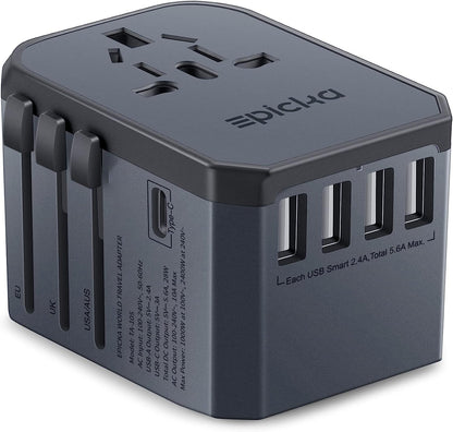"Universal Travel Adapter – International Power Plug with USB - C & 4 USB - A Ports, Worldwide Charger for Europe, UK, Italy, Japan, Travel Essentials (TA - 105, White)" - RELUX.STORE