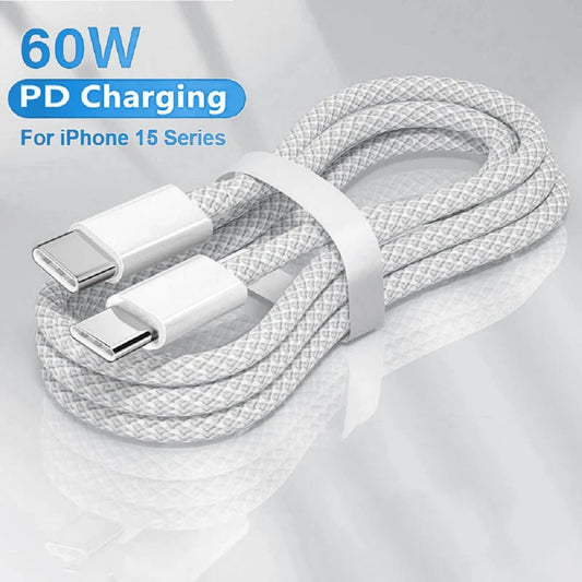 "USB C to Type C PD 60W Fast Charging Cable – Braided Data & Power Cable for iPhone 15, Android, Samsung, Huawei" - RELUX.STORE