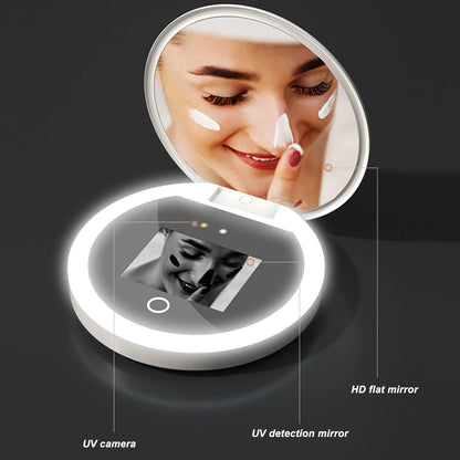 UV Mirror Sunscreen Testing Camera with Light 2X Magnification Travel Makeup 3.5in Pocket Size L - RELUX.STORE