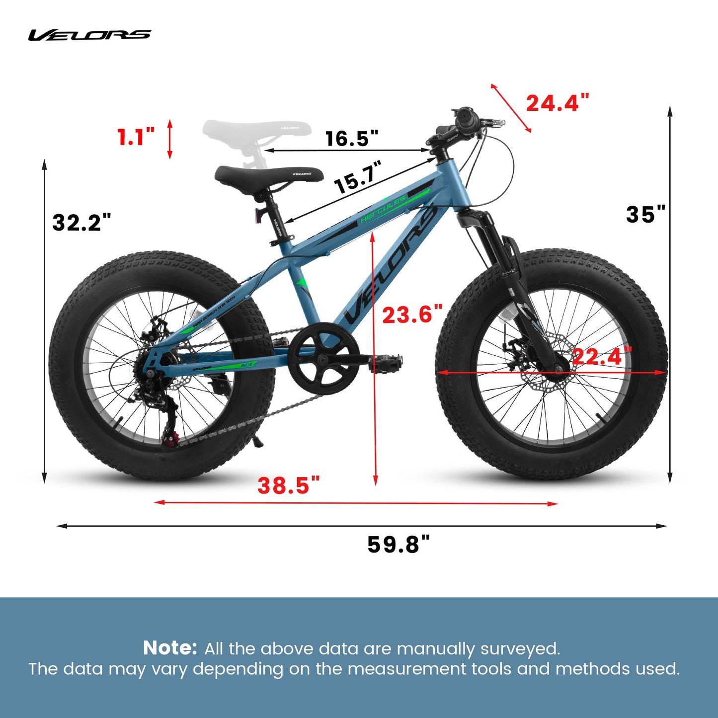 V20235 20 Inch Fat Tire Bike 7 Speed Mountain Bike, Dual Disc Brakes, High Carbon Steel Frame, Front Suspension, Mountain Buggy, City Commuter City Bike, Fat Tire Bike - RELUX.STORE