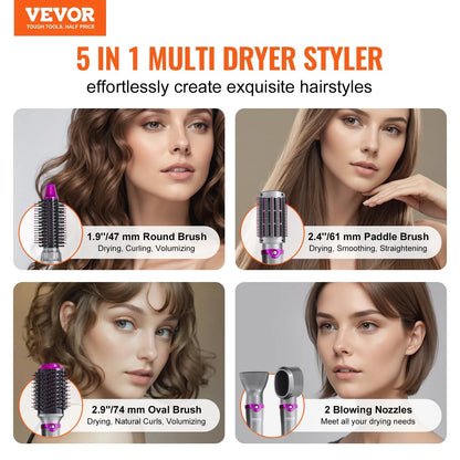 VEVOR 5 - in - 1 Hair Dryer Brush – Hot Air Styler with Upgraded Negative Ion Technology for Curling, Straightening & Volumizing - RELUX.STORE