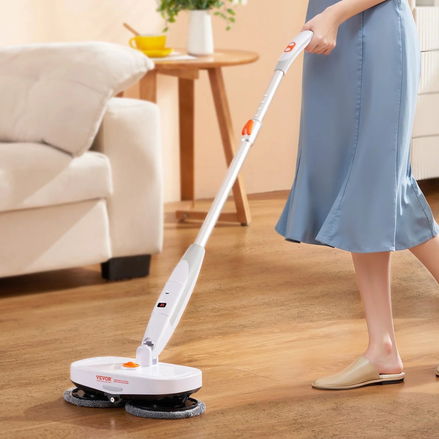 VEVOR Cordless Electric Spin Mop – Rechargeable Floor Cleaner with Water Tank, LED Headlight, Dual Mop Heads & Microfiber Pads, 40 - Min Battery, for Hardwood & Tile - RELUX.STORE