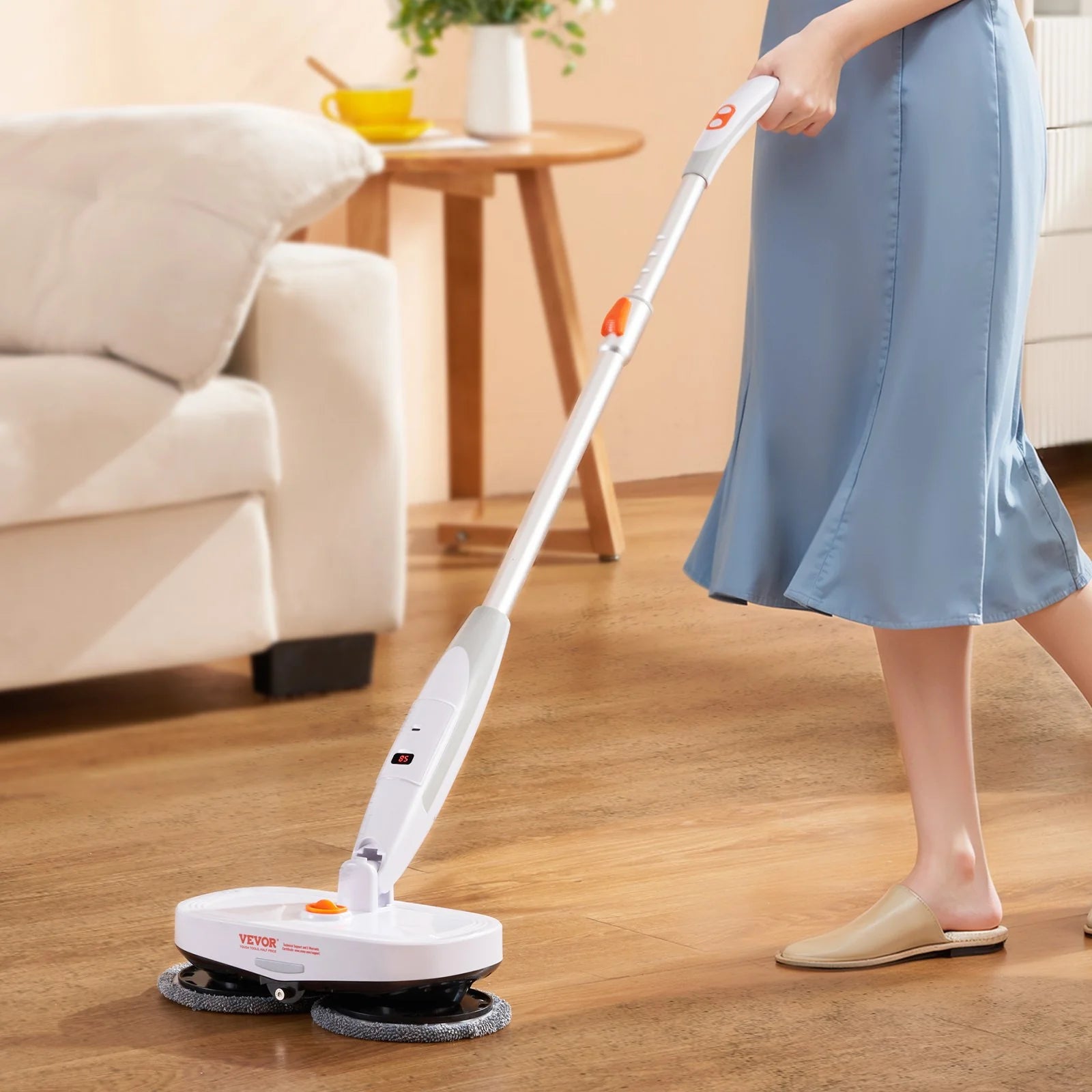 VEVOR Cordless Electric Spin Mop – Rechargeable Floor Cleaner with Water Tank, LED Headlight, Dual Mop Heads & Microfiber Pads, 40 - Min Battery, for Hardwood & Tile - RELUX.STORE