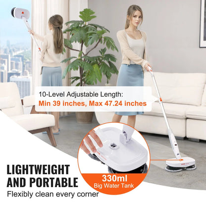 VEVOR Cordless Electric Spin Mop – Rechargeable Floor Cleaner with Water Tank, LED Headlight, Dual Mop Heads & Microfiber Pads, 40 - Min Battery, for Hardwood & Tile - RELUX.STORE