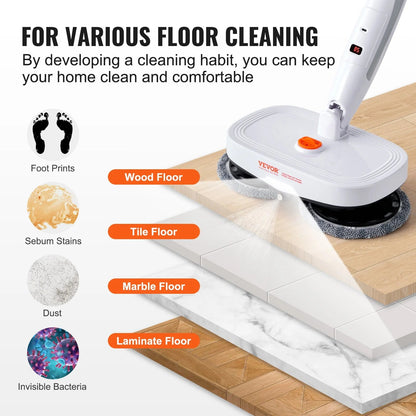 VEVOR Cordless Electric Spin Mop – Rechargeable Floor Cleaner with Water Tank, LED Headlight, Dual Mop Heads & Microfiber Pads, 40 - Min Battery, for Hardwood & Tile - RELUX.STORE