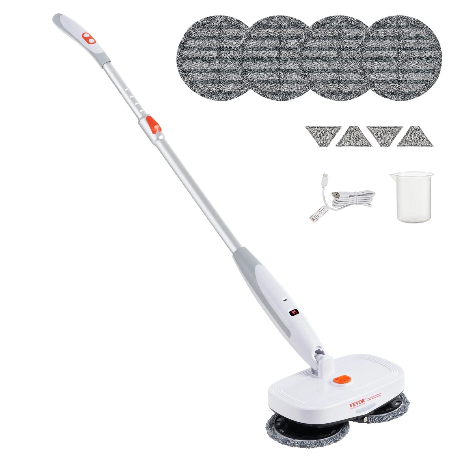 VEVOR Cordless Electric Spin Mop – Rechargeable Floor Cleaner with Water Tank, LED Headlight, Dual Mop Heads & Microfiber Pads, 40 - Min Battery, for Hardwood & Tile - RELUX.STORE