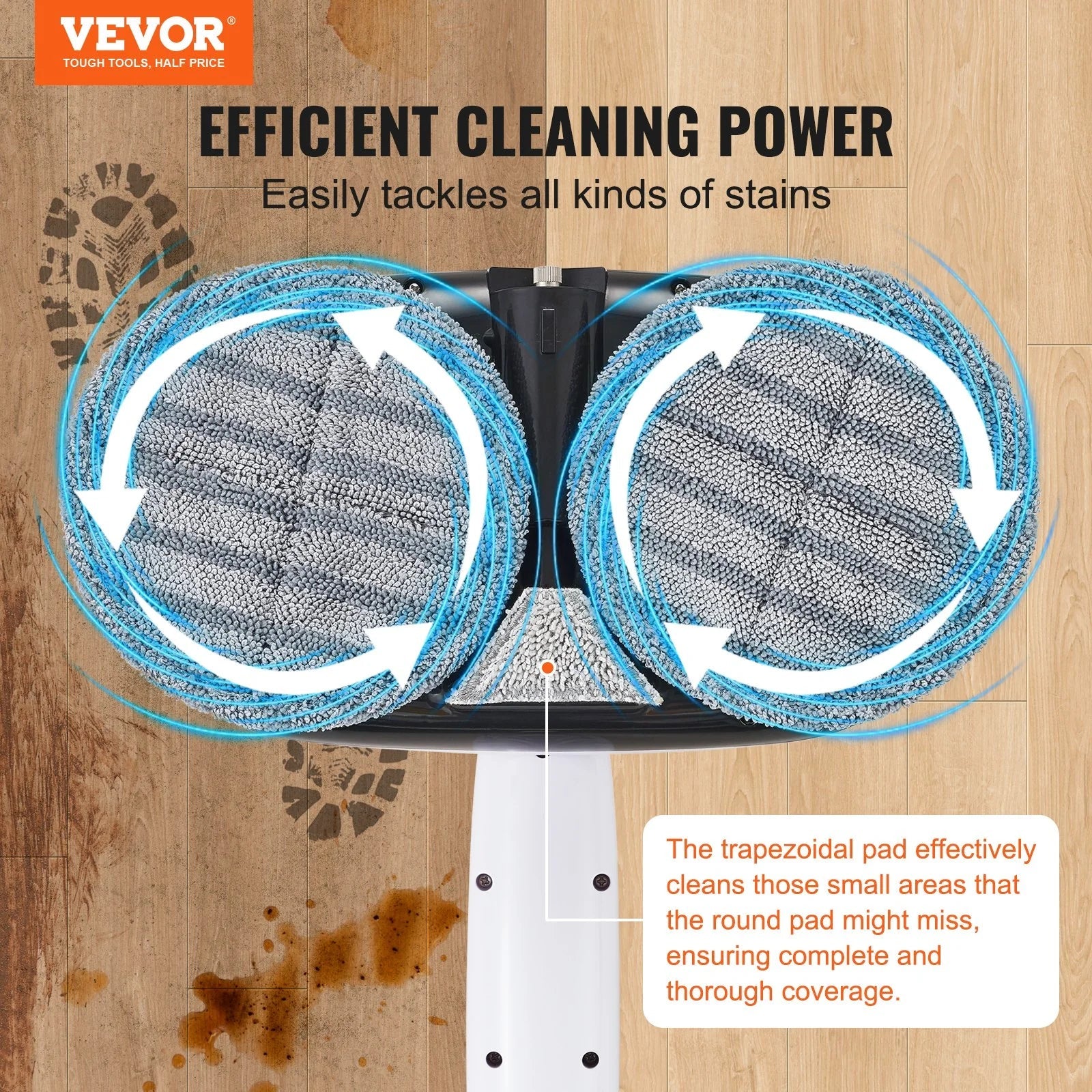 VEVOR Cordless Electric Spin Mop – Rechargeable Floor Cleaner with Water Tank, LED Headlight, Dual Mop Heads & Microfiber Pads, 40 - Min Battery, for Hardwood & Tile - RELUX.STORE