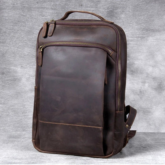 Vintage Crazy Horse Genuine Leather Backpack for Men – Laptop Bag, Daily Rucksack & Travel Knapsack | Large Hiking Bag - RELUX.STORE
