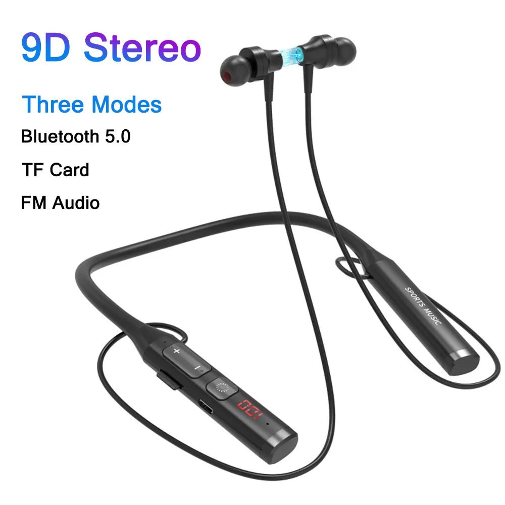 "Wireless Bluetooth 5.0 Neckband Headphones – HiFi 9D Stereo, Sport Earphones with TF Card & FM Audio Playback" - RELUX.STORE