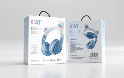 Wireless RGB Cat Ear Headphones – Cute Girls & Kids Headset with Mic, Stereo Music, Gaming Lights & Earbud Controls - RELUX.STORE