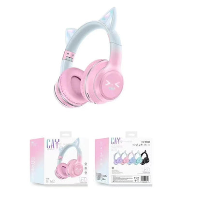 Wireless RGB Cat Ear Headphones – Cute Girls & Kids Headset with Mic, Stereo Music, Gaming Lights & Earbud Controls - RELUX.STORE