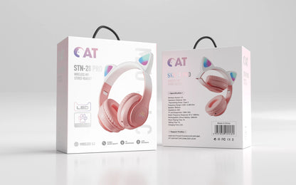 Wireless RGB Cat Ear Headphones – Cute Girls & Kids Headset with Mic, Stereo Music, Gaming Lights & Earbud Controls - RELUX.STORE