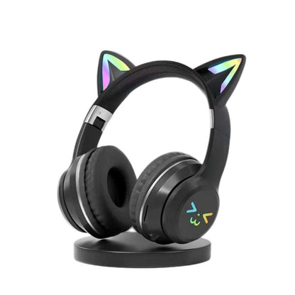 Wireless RGB Cat Ear Headphones – Cute Girls & Kids Headset with Mic, Stereo Music, Gaming Lights & Earbud Controls - RELUX.STORE
