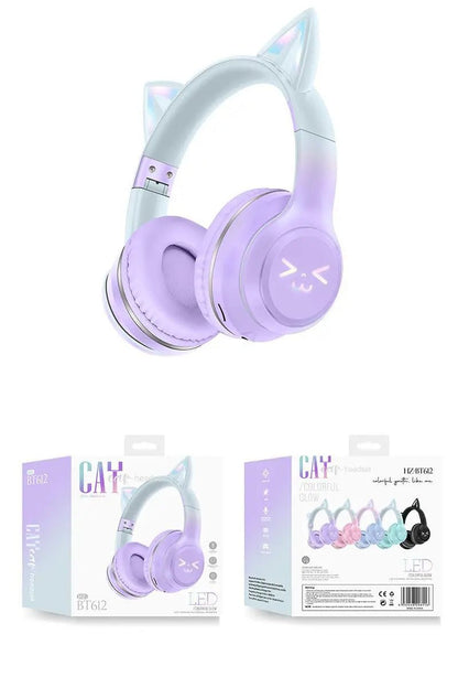 Wireless RGB Cat Ear Headphones – Cute Girls & Kids Headset with Mic, Stereo Music, Gaming Lights & Earbud Controls - RELUX.STORE