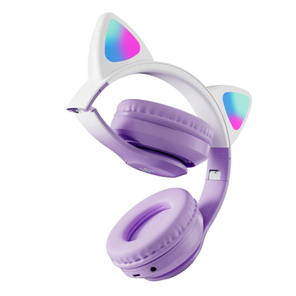 Wireless RGB Cat Ear Headphones – Cute Girls & Kids Headset with Mic, Stereo Music, Gaming Lights & Earbud Controls - RELUX.STORE