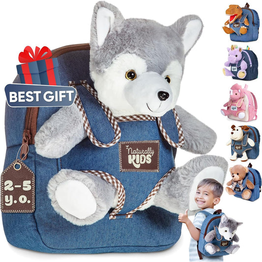 Wolf Backpack, Wolf Toys for Kids 3 - 5, Toddler Husky Stuffed Animal Gifts for 2 3 4 5 Year Old Girl Boy - RELUX.STORE