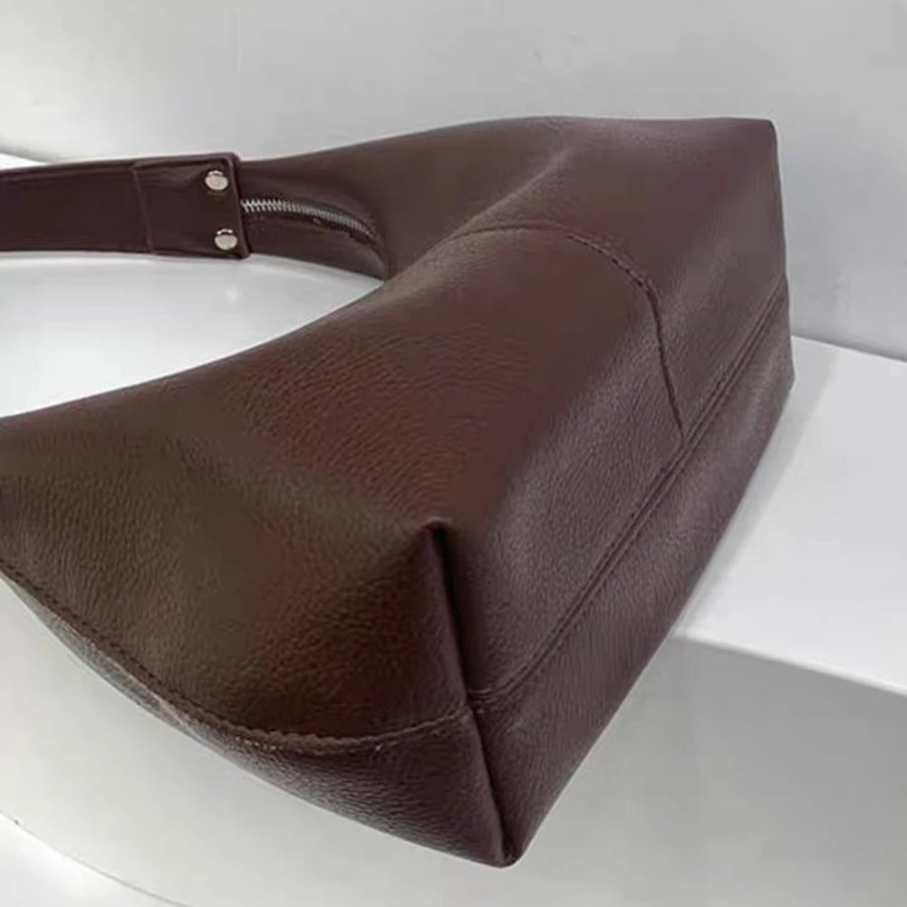 Women Simple Shoulder Purse PU Leather Soft Hobo Bags Solid Color Casual Armpit Handbag Girls Outdoor Daily Bag - RELUX.STORE
