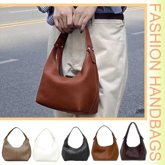 Women Simple Shoulder Purse PU Leather Soft Hobo Bags Solid Color Casual Armpit Handbag Girls Outdoor Daily Bag - RELUX.STORE