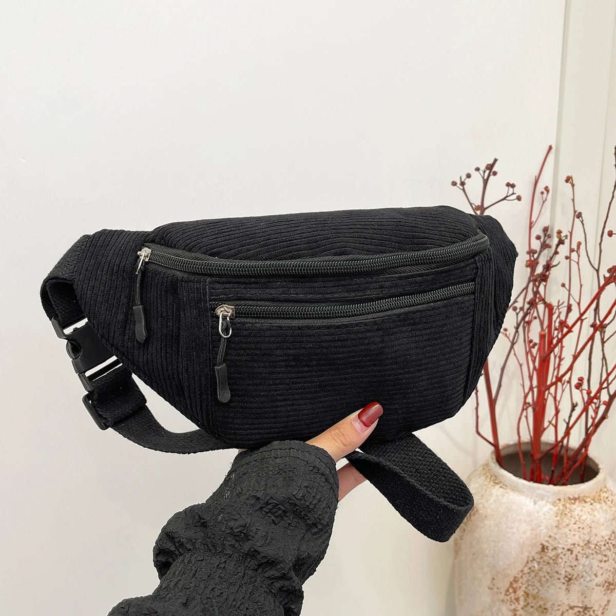 Women Waist Bag Corduroy Student Shoulder Handbag Crossbody Chest Breast Bag Fanny Pack Fashion Phone Female Bum Belt Purse - RELUX.STORE