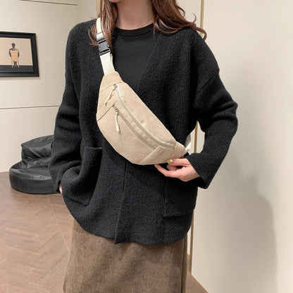 Women Waist Bag Corduroy Student Shoulder Handbag Crossbody Chest Breast Bag Fanny Pack Fashion Phone Female Bum Belt Purse - RELUX.STORE