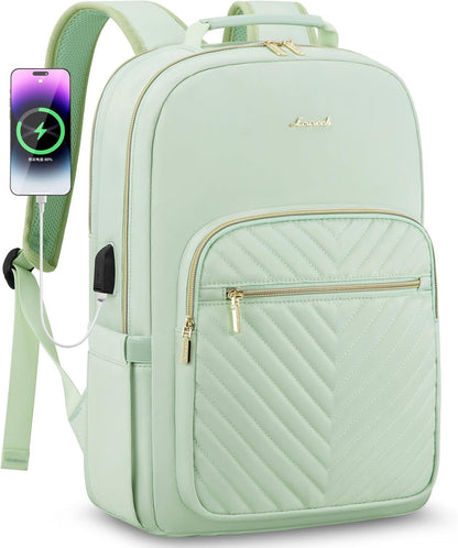 Women’s Laptop Backpack 15.6 Inch – Stylish Waterproof Travel Backpack Purse with USB Charging Port | Professional College, Work, Teacher & Business Computer Bag (Mint Green) - RELUX.STORE