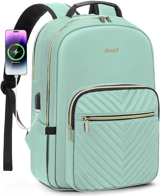 Women’s Laptop Backpack 15.6 Inch – Stylish Waterproof Travel Backpack Purse with USB Charging Port | Professional College, Work, Teacher & Business Computer Bag (Mint Green) - RELUX.STORE
