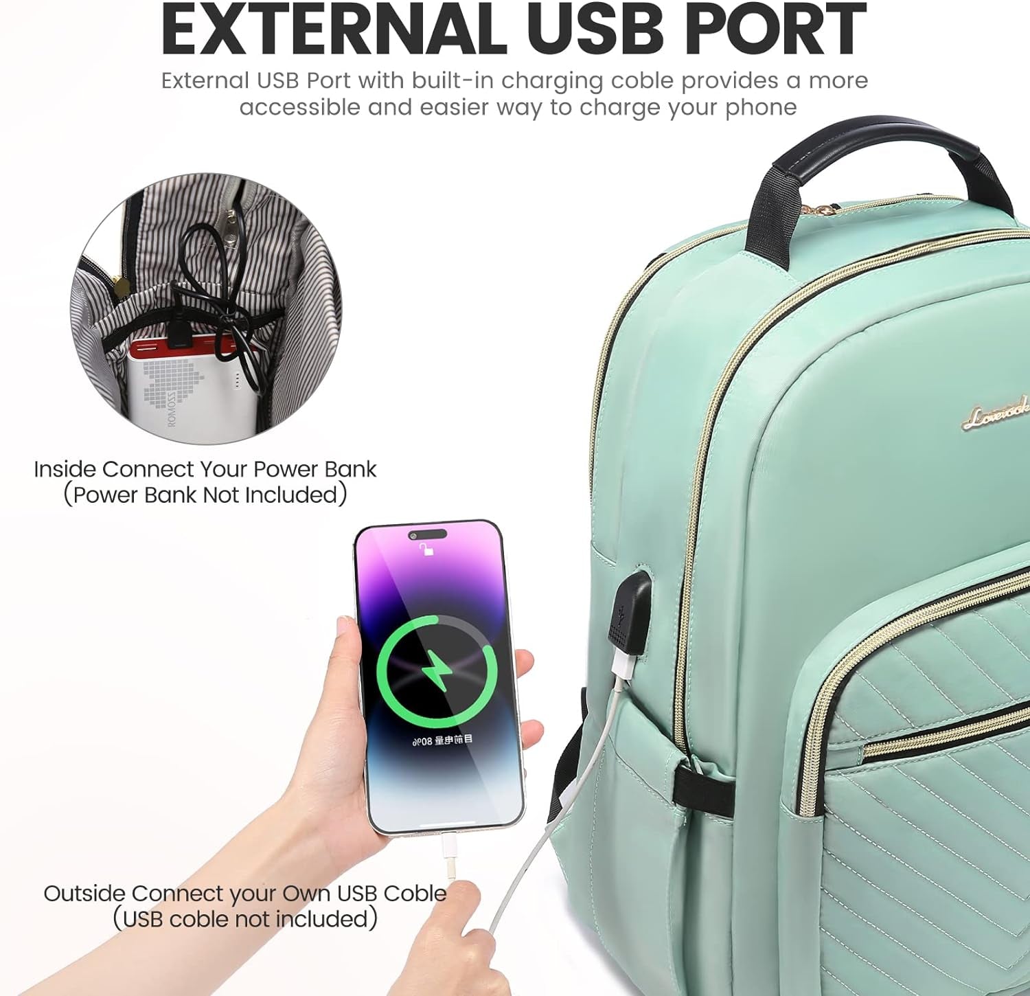 Women’s Laptop Backpack 15.6 Inch – Stylish Waterproof Travel Backpack Purse with USB Charging Port | Professional College, Work, Teacher & Business Computer Bag (Mint Green) - RELUX.STORE