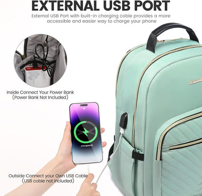 Women’s Laptop Backpack 15.6 Inch – Stylish Waterproof Travel Backpack Purse with USB Charging Port | Professional College, Work, Teacher & Business Computer Bag (Mint Green) - RELUX.STORE