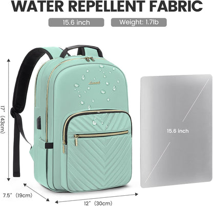 Women’s Laptop Backpack 15.6 Inch – Stylish Waterproof Travel Backpack Purse with USB Charging Port | Professional College, Work, Teacher & Business Computer Bag (Mint Green) - RELUX.STORE