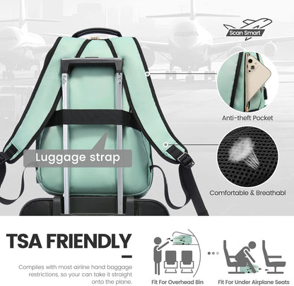 Women’s Laptop Backpack 15.6 Inch – Stylish Waterproof Travel Backpack Purse with USB Charging Port | Professional College, Work, Teacher & Business Computer Bag (Mint Green) - RELUX.STORE