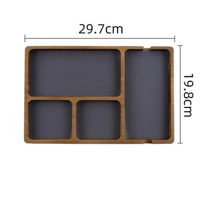 Wooden Office Desktop Storage Box with Solid Wood Grid for Glasses Mobile Phone Earphones and Sundries Wooden Storage Tray - RELUX.STORE
