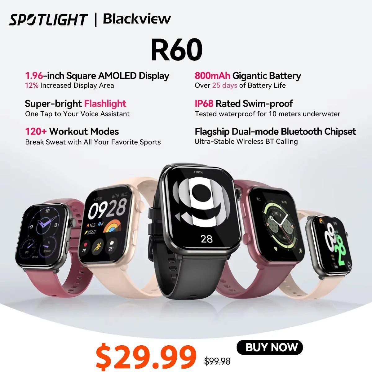 [World Premiere] Blackview Smartwatch R60 Watch 1.96'' AMOLED Display 800mAh Bluetooth Phone Calls Health and Fitness Tracking - RELUX.STORE