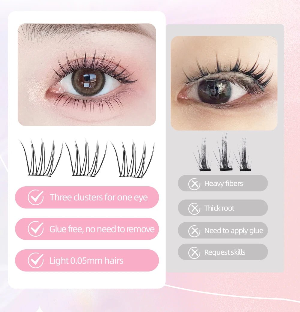 Yelix Self - adhesive Glue Free False Eyelashes Reusable DIY Segmented DIY Lashes Clusters No Glue Needed Natural Soft Lashes - RELUX.STORE